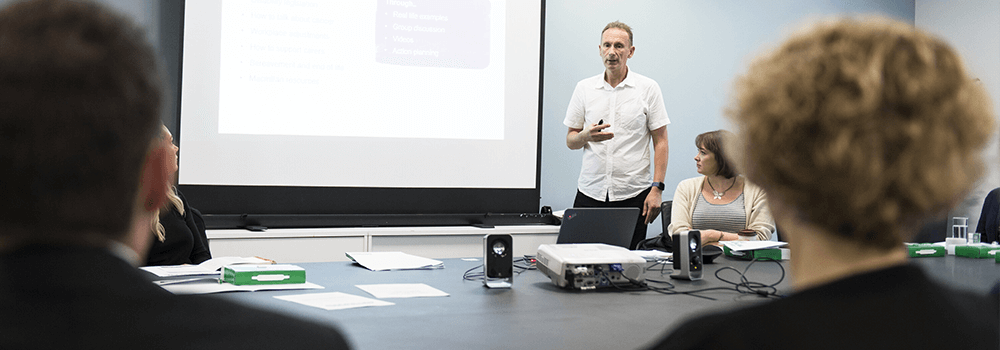 A training facilitator teaching a class